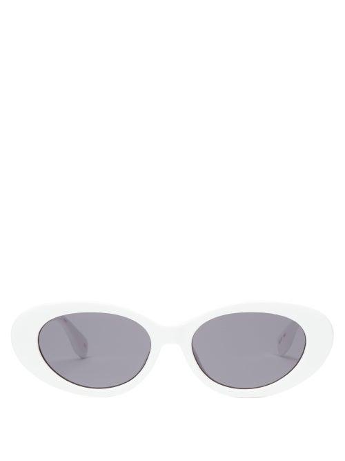 Matchesfashion.com Le Specs - X Solid & Striped Ditch Cat-eye Acetate Sunglasses - Womens - White
