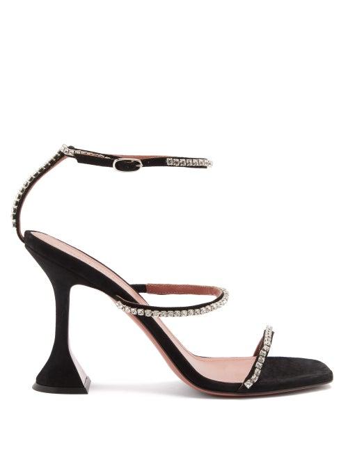 Matchesfashion.com Amina Muaddi - Gilda Crystal-embellished Suede Sandals - Womens - Black