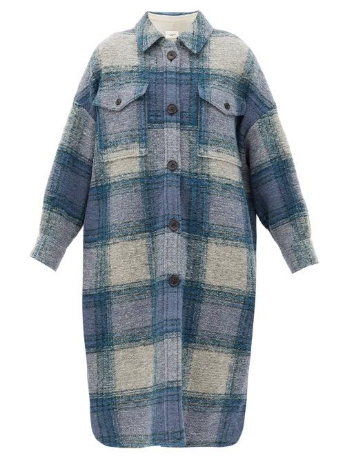 Matchesfashion.com Isabel Marant Toile - Gabrion Single-breasted Checked Wool-blend Coat - Womens - Blue Multi