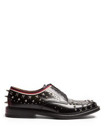 Matchesfashion.com Gucci - Beyond Stud Embellished Leather Derby Shoes - Mens - Black Multi