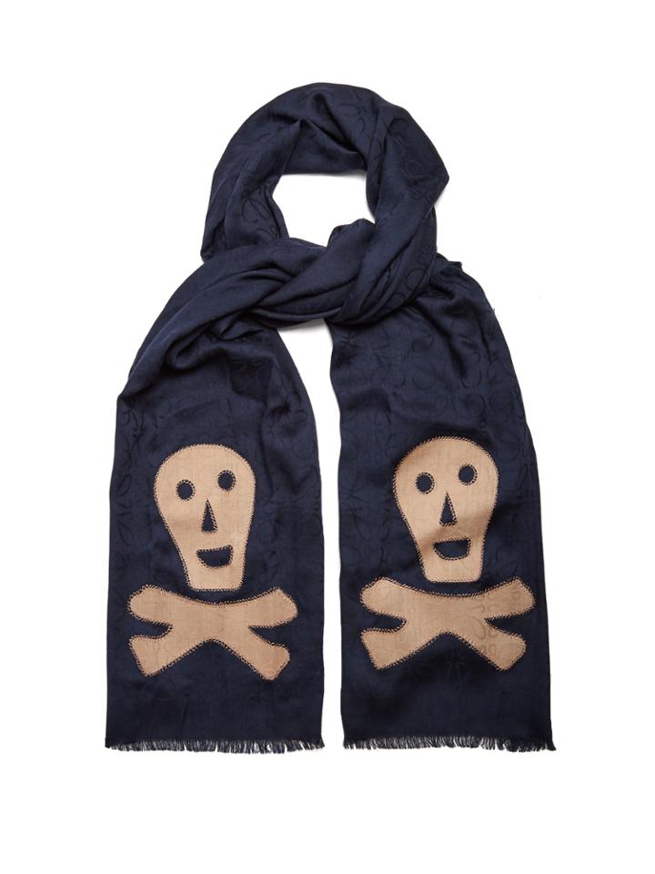 Loewe Skull-appliqu Logo-jacquard Wool-blend Scarf