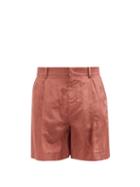 Valentino - Pleated Silk-taffeta Shorts - Mens - Copper
