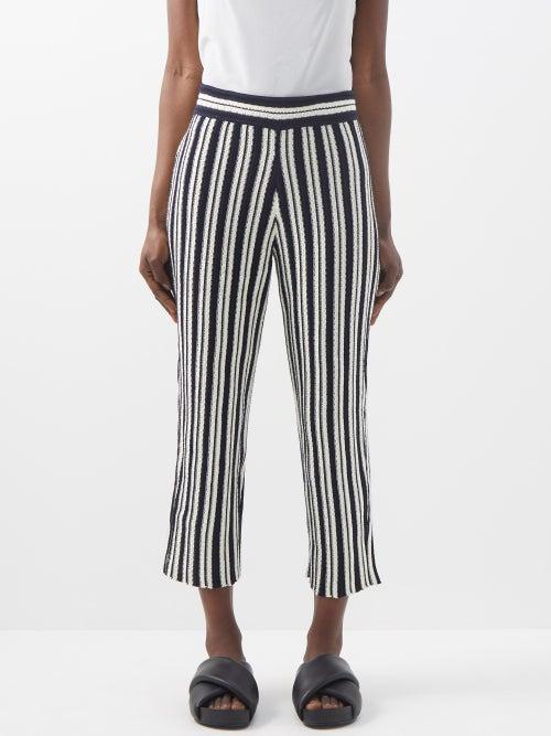 Jil Sander - Striped Cotton-blend Cropped Trousers - Womens - White Black