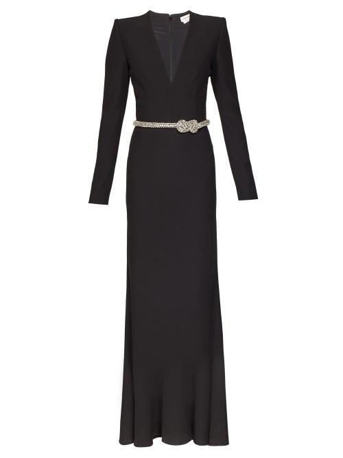 Matchesfashion.com Alexander Mcqueen - Crystal Embellished Belted Gown - Womens - Black