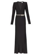 Matchesfashion.com Alexander Mcqueen - Crystal Embellished Belted Gown - Womens - Black
