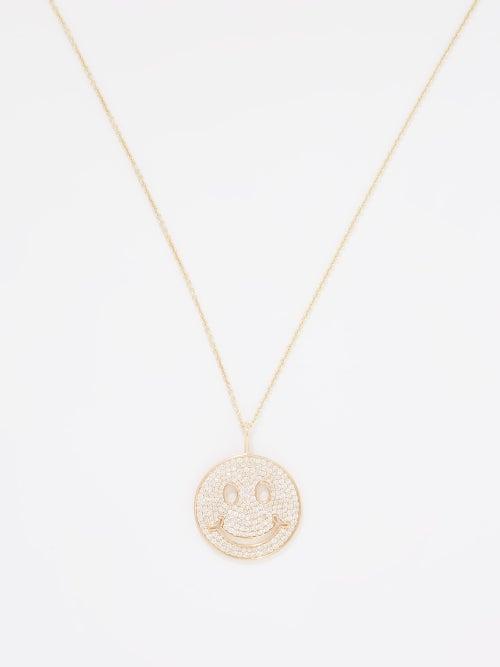 Sydney Evan - Happy Face Xl Diamond & 14kt Gold Necklace - Womens - Gold
