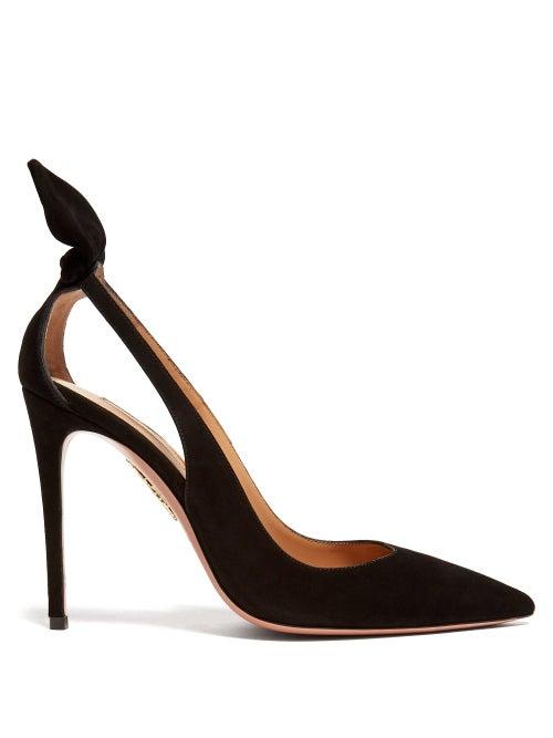 Matchesfashion.com Aquazzura - Deneuve 105 Bow Embellished Suede Pumps - Womens - Black
