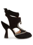 Fendi Heart Cut-out Crystal-detail Velvet Pumps