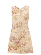 Matchesfashion.com Zimmermann - Sabotage Floral Print Linen Mini Dress - Womens - Cream Print