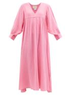 Ladies Beachwear Anaak - Ajmer V-neck Cotton-muslin Midi Dress - Womens - Pink