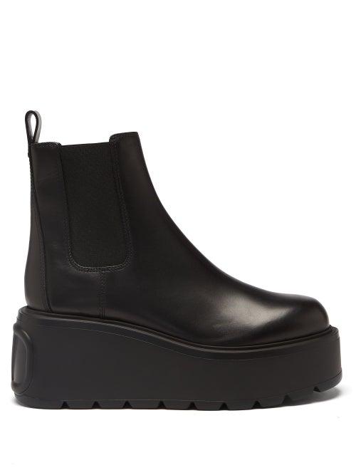 Valentino Garavani - Uniqueform V-logo Leather Platform Boots - Womens - Black