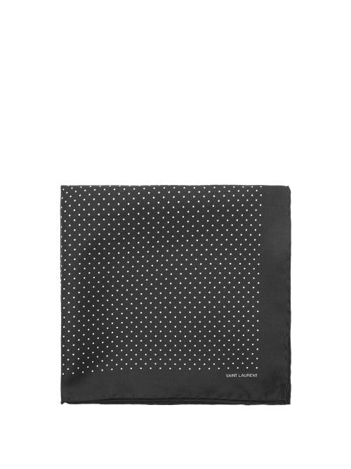 Matchesfashion.com Saint Laurent - Polka Dot Print Silk Pocket Square - Mens - Black White