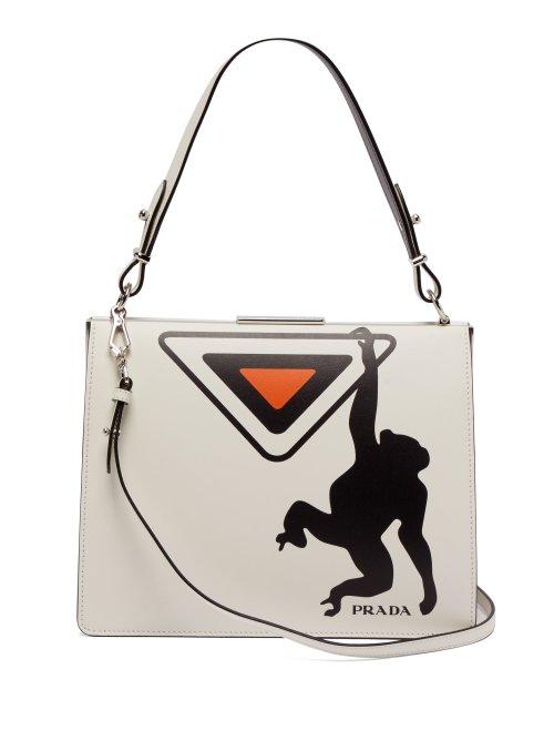Matchesfashion.com Prada - Monkey Print Leather Bag - Womens - White Black