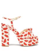Ladies Shoes Saint Laurent - Bianca Knotted Lip-print Platform Sandals - Womens - Red White