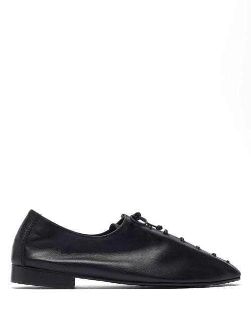 Matchesfashion.com Hereu - Plegada Lace Up Leather Flats - Womens - Black