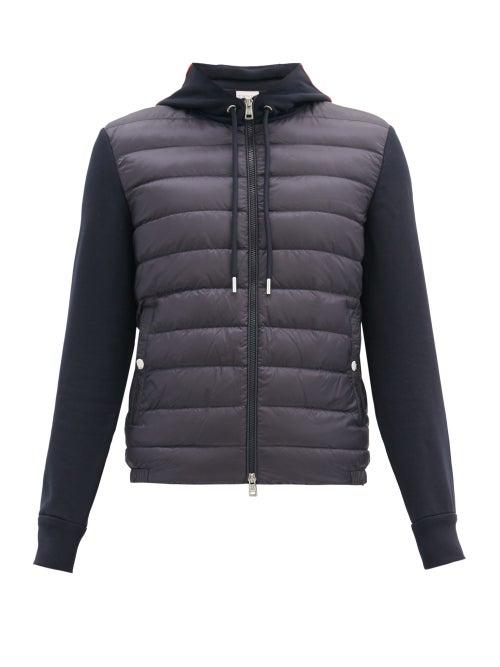 Matchesfashion.com Moncler - Tricoloured-hood Zipped Cotton-jersey Sweatshirt - Mens - Navy