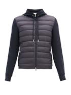 Matchesfashion.com Moncler - Tricoloured-hood Zipped Cotton-jersey Sweatshirt - Mens - Navy