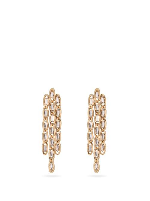 Matchesfashion.com Rosantica By Michela Panero - Baguette Crystal And Chain Drop Earrings - Womens - Gold