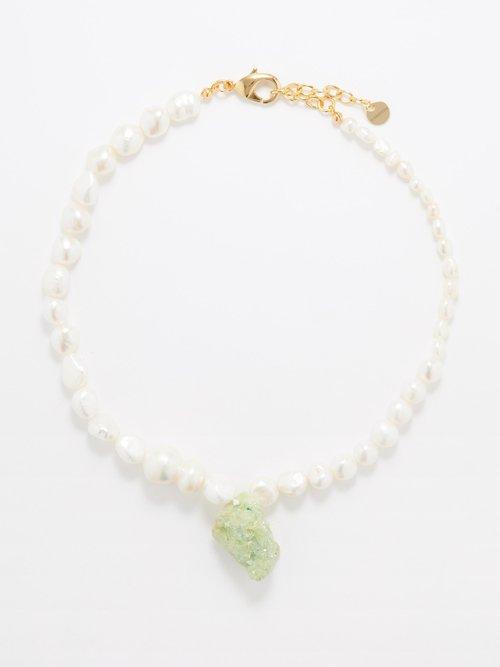 Anita Berisha - Agate & Pearl 24kt Gold-plated Necklace - Womens - Green Multi