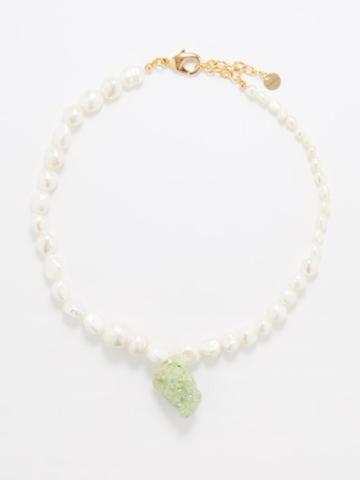 Anita Berisha - Agate & Pearl 24kt Gold-plated Necklace - Womens - Green Multi