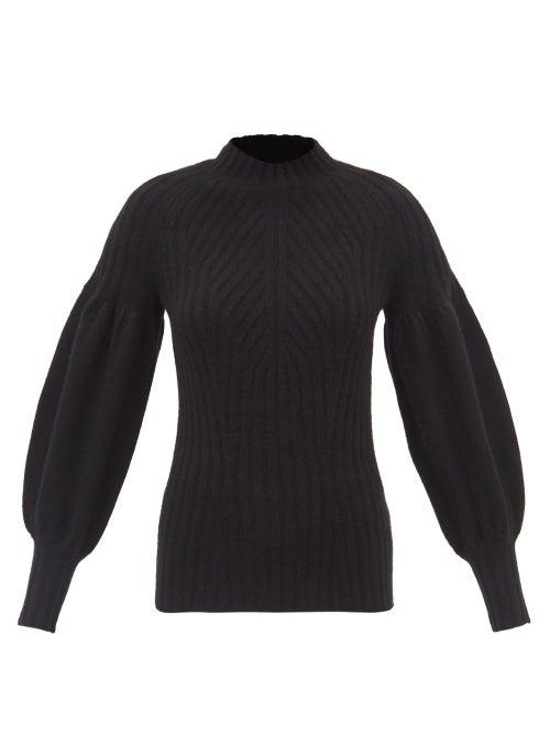 Zimmermann - Puff-sleeved Cashmere Ribbed Sweater - Womens - Black