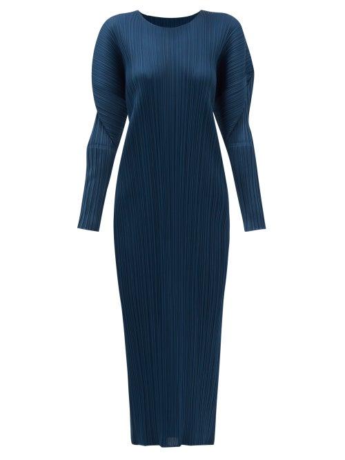 Pleats Please Issey Miyake - Technical-pleated Midi Dress - Womens - Dark Blue