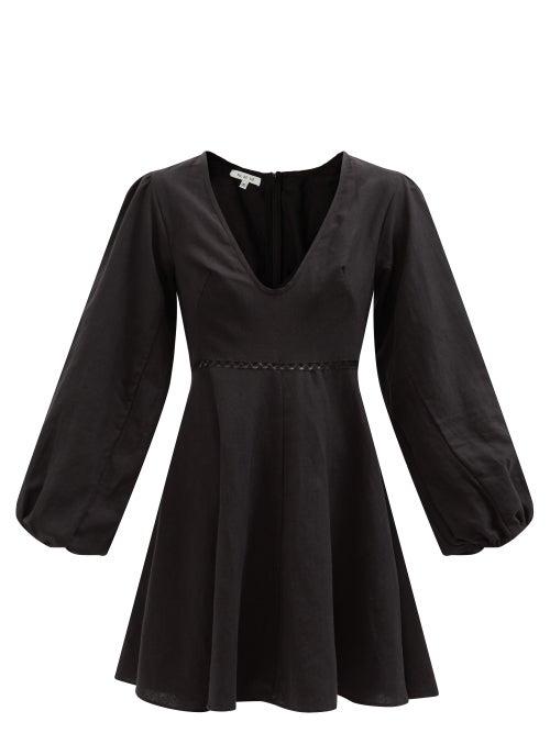 Fil De Vie - Montauk Bar-embroidered Linen-canvas Minidress - Womens - Black