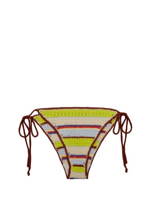 Ganni - Tie-side Crochet Organic-cotton Bikini Briefs - Womens - Multi