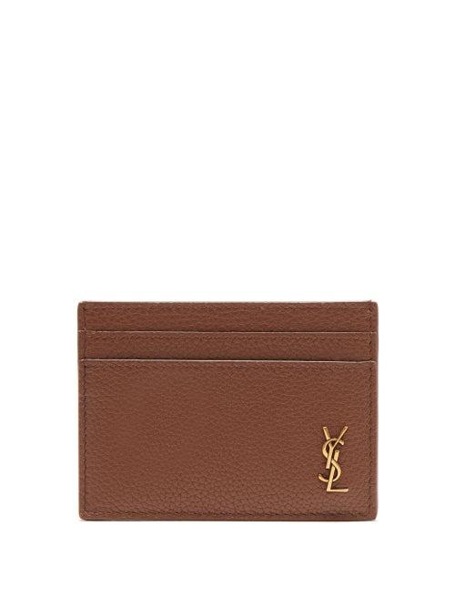 Saint Laurent - Tiny Monogram-plaque Grained-leather Cardholder - Mens - Brown