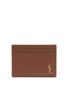 Saint Laurent - Tiny Monogram-plaque Grained-leather Cardholder - Mens - Brown