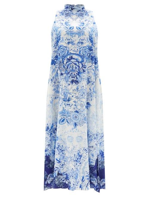 Matchesfashion.com Camilla - Halterneck High Tea-print Silk Dress - Womens - Blue Print