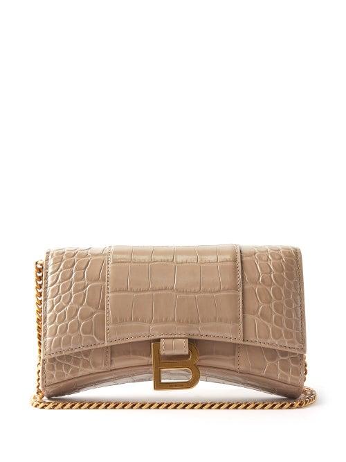 Balenciaga - Hourglass Crocodile-effect Leather Cross-body Bag - Womens - Light Brown