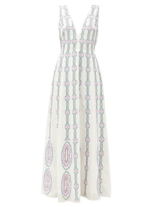 Matchesfashion.com Le Sirenuse, Positano - Nellie Bubble Gum V-neck Cotton Maxi Dress - Womens - White Multi