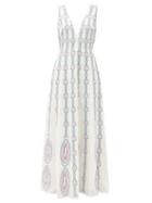 Matchesfashion.com Le Sirenuse, Positano - Nellie Bubble Gum V-neck Cotton Maxi Dress - Womens - White Multi