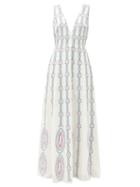Matchesfashion.com Le Sirenuse, Positano - Nellie Bubble Gum V-neck Cotton Maxi Dress - Womens - White Multi