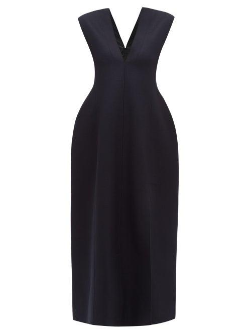 Matchesfashion.com Jil Sander - Lilac V Neck Felted Wool Blend Maxi Dress - Womens - Navy