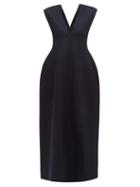 Matchesfashion.com Jil Sander - Lilac V Neck Felted Wool Blend Maxi Dress - Womens - Navy