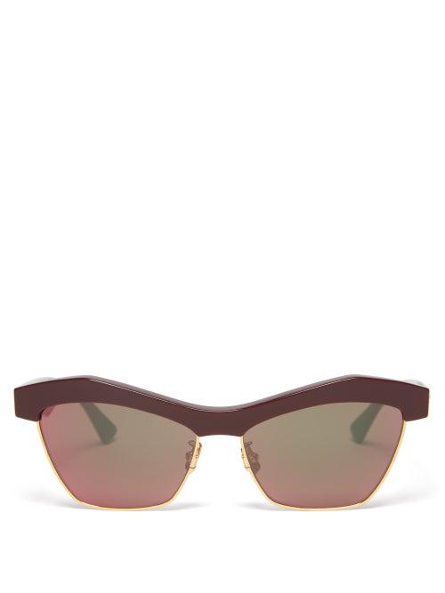 Bottega Veneta - Cat-eye Acetate Sunglasses - Womens - Burgundy