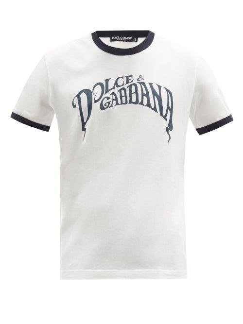 Mens Rtw Dolce & Gabbana - Logo-print Cotton-jersey T-shirt - Mens - White Multi