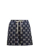 Matchesfashion.com Gucci - Pleated Gg Cotton Jacquard Shorts - Womens - Navy Multi