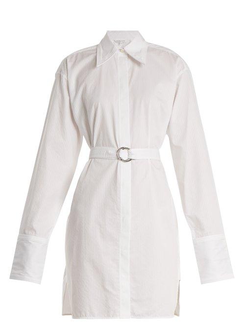 Matchesfashion.com Helmut Lang - Striped Tie Waist Cotton Shirtdress - Womens - White
