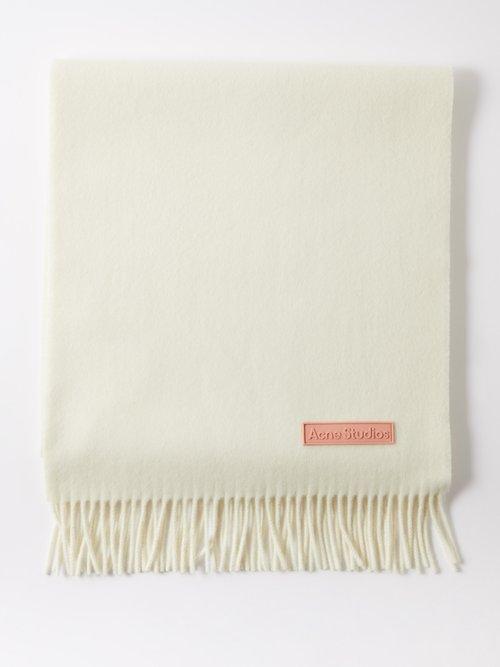 Acne Studios - Logo-patch Fringed Wool Scarf - Mens - Cream