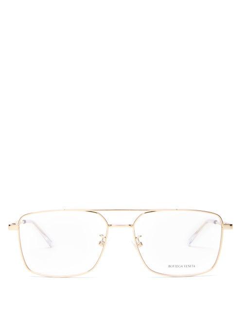 Matchesfashion.com Bottega Veneta - Navigator Metal Glasses - Womens - Gold