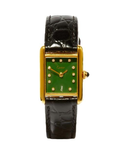 Ladies Fine Jewellery Jacquie Aiche - Vintage Cartier Tank Diamond & Gold-vermeil Watch - Womens - Green Multi