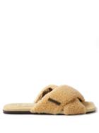 Brunello Cucinelli - Monili-tab Square-toe Shearling Slides - Womens - Yellow