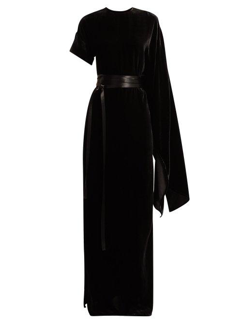 Matchesfashion.com A.w.a.k.e. - Asymmetric Draped Velvet Maxi Dress - Womens - Black