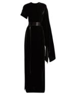 Matchesfashion.com A.w.a.k.e. - Asymmetric Draped Velvet Maxi Dress - Womens - Black