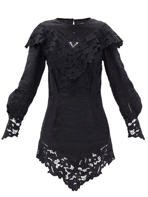 Matchesfashion.com Isabel Marant - Ellery Broderie-anglaise Linen Mini Dress - Womens - Black