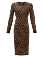 Matchesfashion.com Fendi - Ff Logo Jacquard Sweater Dress - Womens - Brown Multi