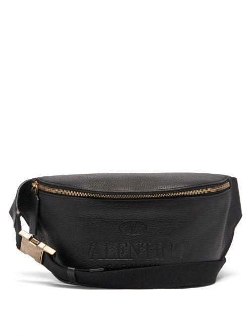 Mens Bags Valentino Garavani - Logo-debossed Grained-leather Belt Bag - Mens - Black